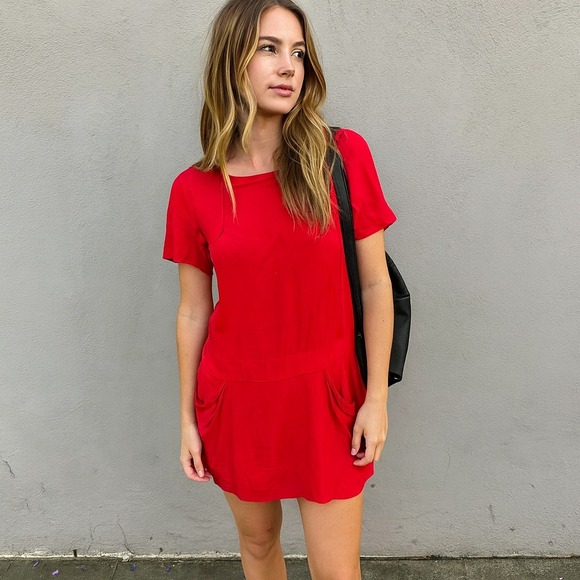 Maje Dresses & Skirts - Maje Silk Dress Womens Large 3‎ Mini Tunic Pockets T-Shirt Minimalist Preppy